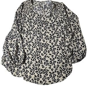 Ophelia Roe Cream Black Animal Print Blouse Women's Sz Large